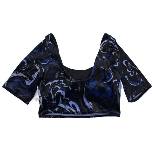 NWT ATHLETA Exhilarate Velvet Crop Top Bra A-C Sz Medium In Agate Paisley Black - Picture 6 of 6